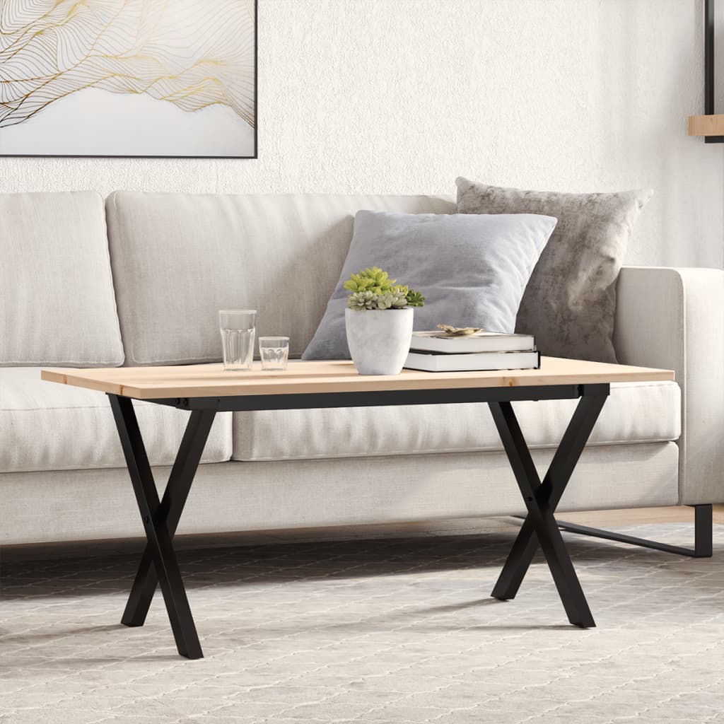 vidaXL Sohvapöytä X-runko 100x50x45 cm täysi mänty ja terästä