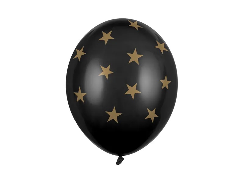 Mustat ilmapallot - kultaiset tähdet - 30cm, 6kpl