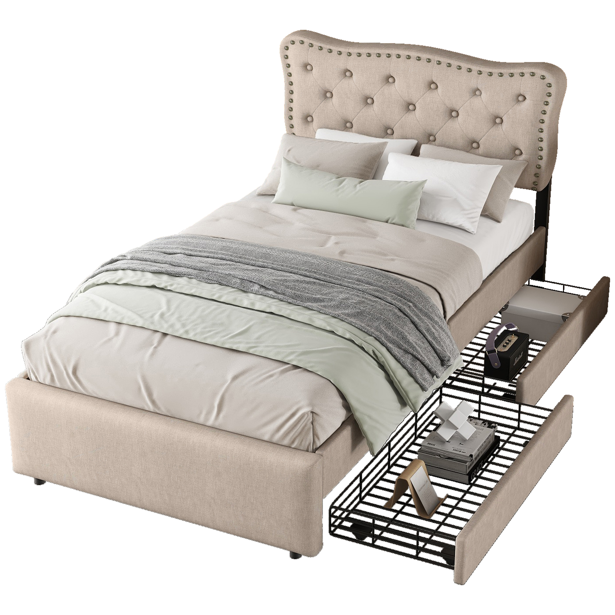 Verhoiltu sänky 90 x 200 cm tumma beige
